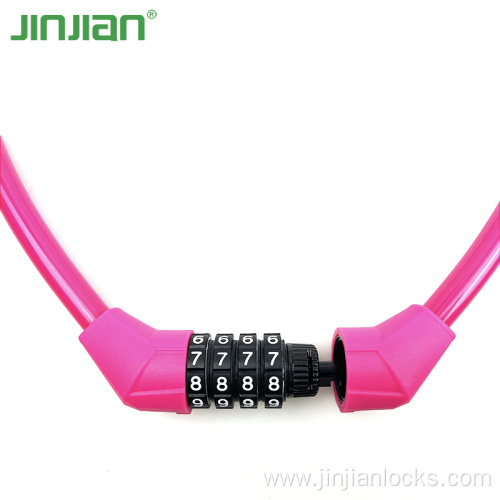 Colorful Combination Lock Bicycle Cable Lock Pink